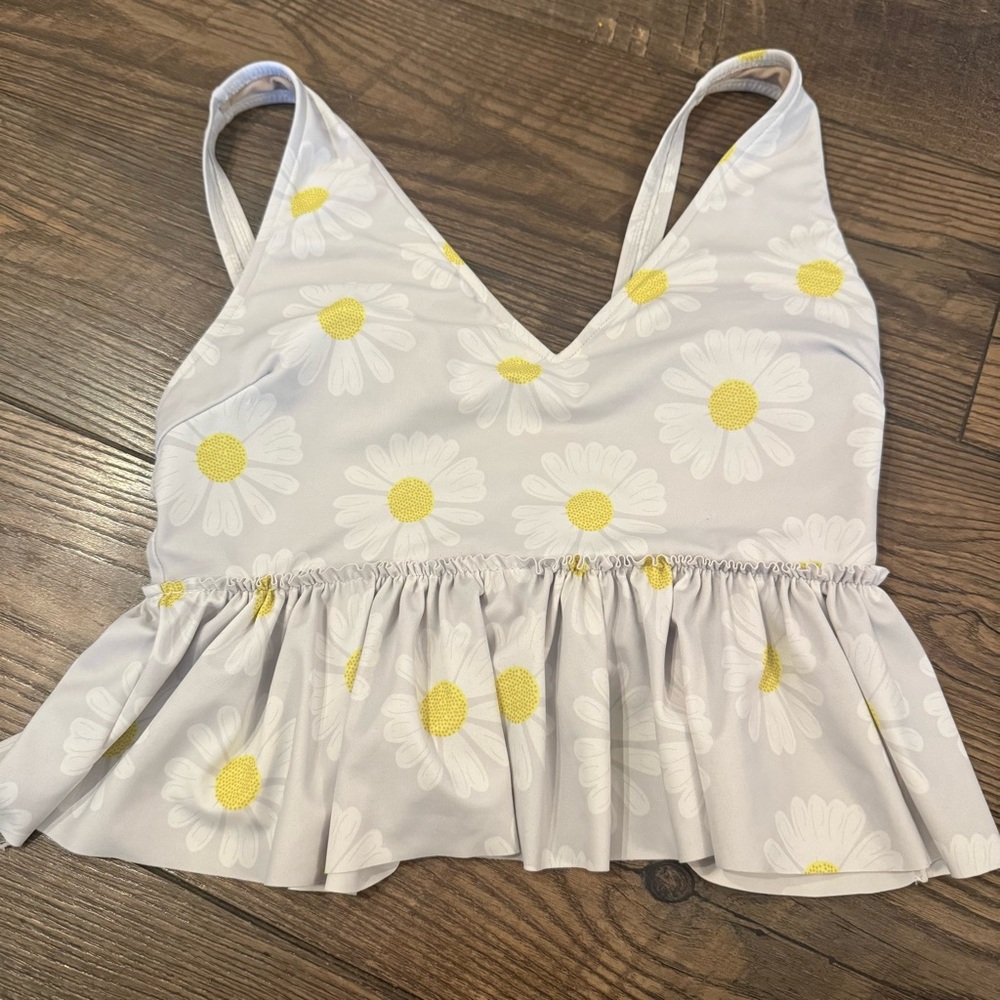 Kortni Jeane‎ Daisy Print Swim Top - Yellow Gray and White Womens Size M